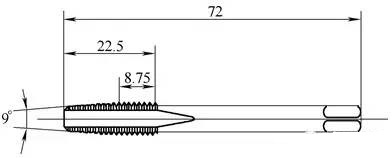第2根絲錐的切削導(dǎo)向錐角修磨為9°